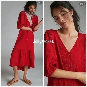 Anthropologie Jenna ruffle midi red dress